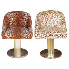Pair of Fluted Brass Leopard Tub Stools