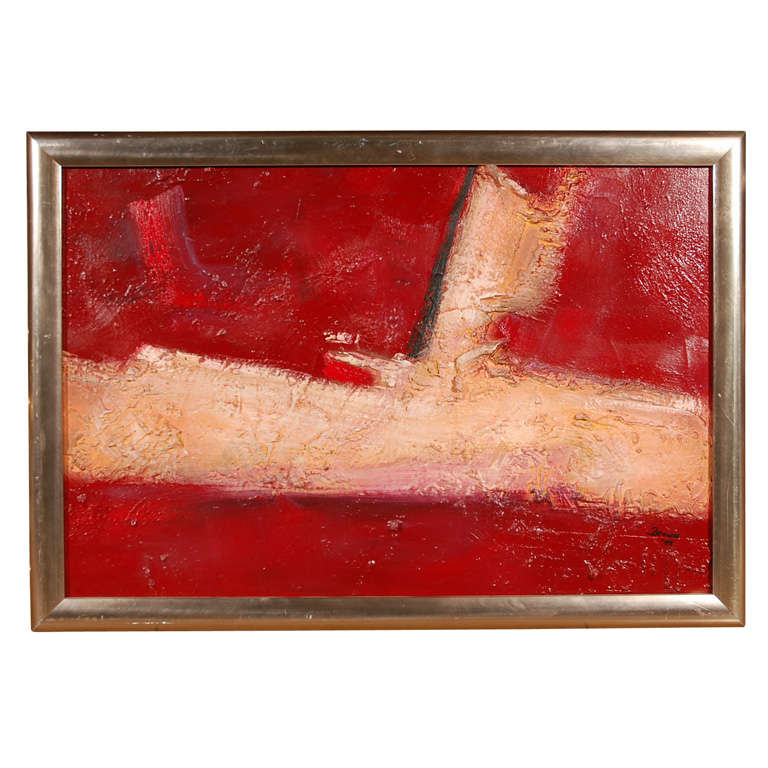Acrylic Abstract in Red Hues signed "Brown" For Sale