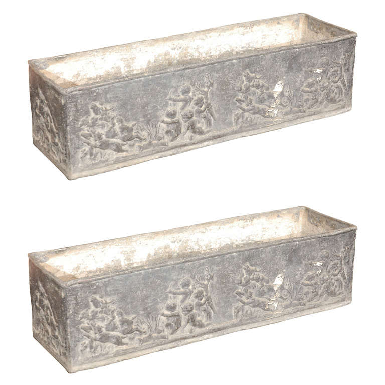 Pair of Rectangular Lead Planters