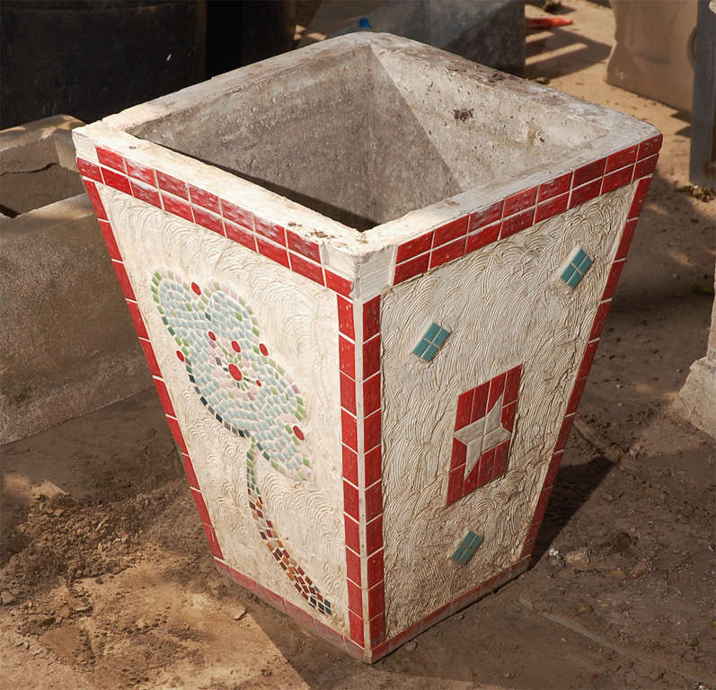 Argentinean Red Tile Planter with Mosaic Design 1