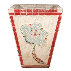 Vintage Argentinean Red Tile Planter with Mosaic Design