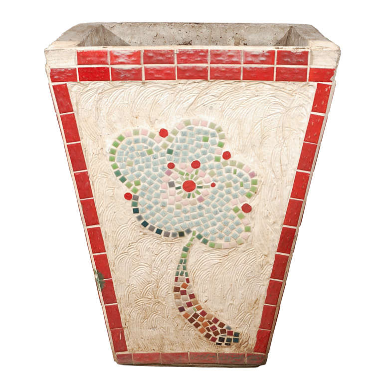 Argentinean Red Tile Planter with Mosaic Design For Sale at 1stdibs