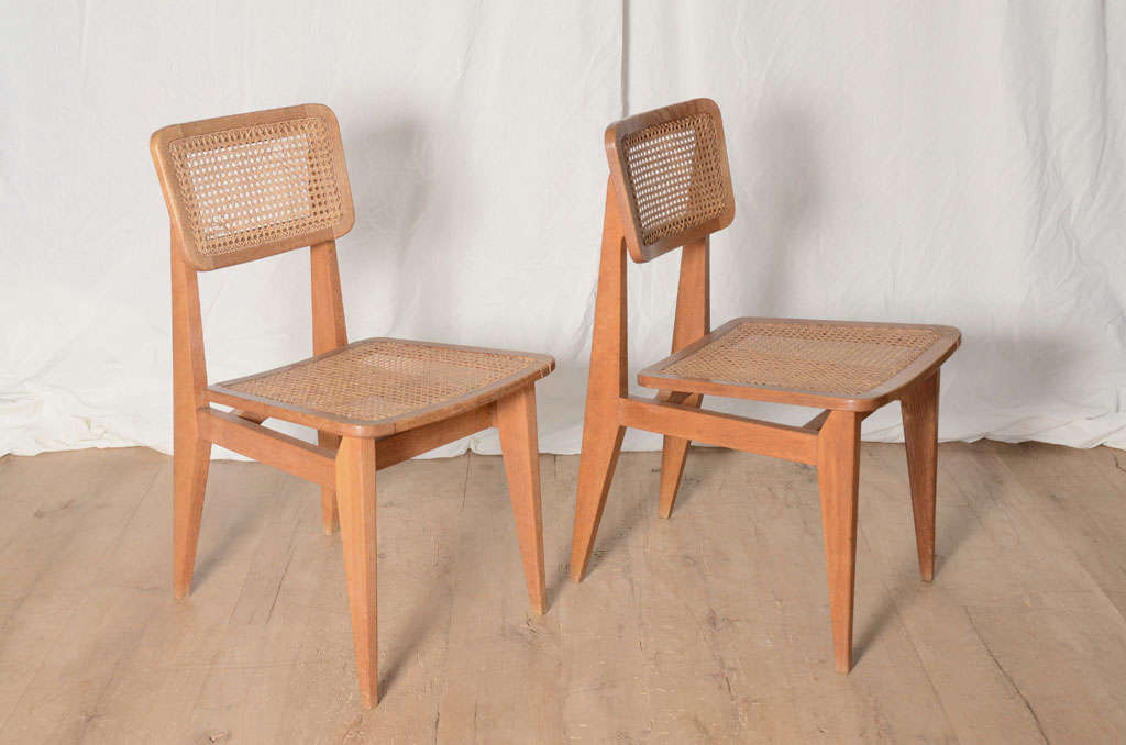 Set of four 1950's Marcel Gascoin chairs with caning