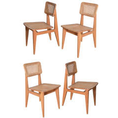 Set of four 1950's Marcel Gascoin chairs with caning