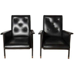 Pair of Leather Arm Chairs by Jacques Adnet Pair of Leather Arm Chairs by Jacques Adnet