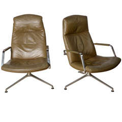 Vintage Preben Fabricius & Jorgen Kastholm leather chairs in olive green