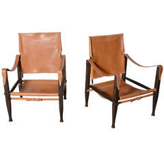 Pair of Kaare Klint Safari chairs in natural leather