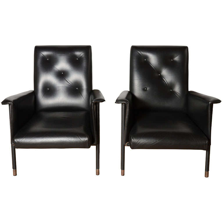 Pair of Leather Arm Chairs by Jacques at 1stdibs