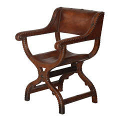 X Frame Studded Leather Chair