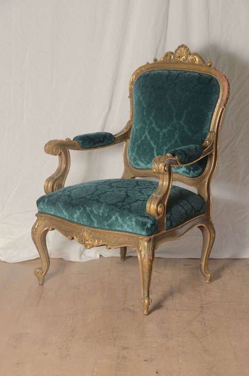 Beautiful peacock blue 19th century Italian baroque chair