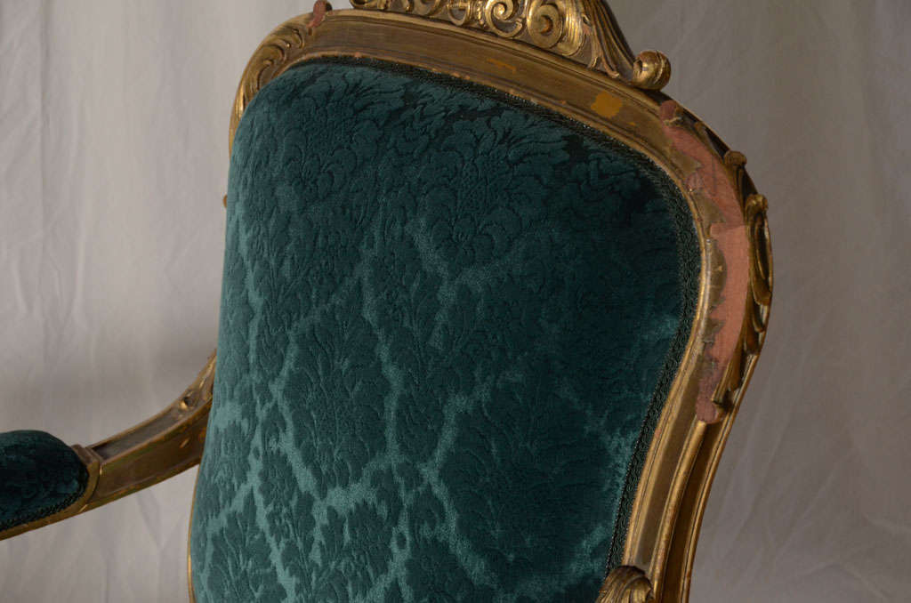 Wood 19th century Italian baroque Armchair  in peacock blue