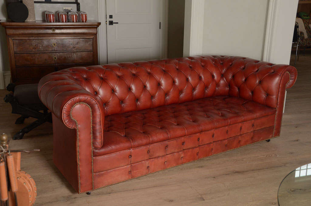 English Set of 2 Leather Chesterfield Sofas