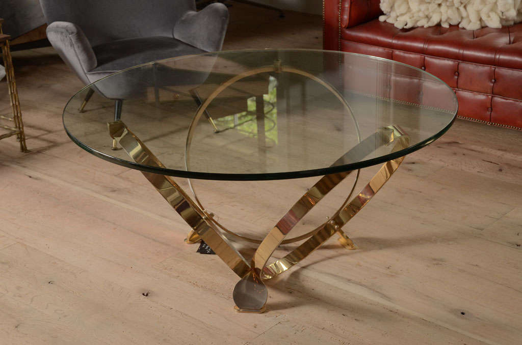 Wonderful and unusual Vintage Italian brass and glass sofa table
