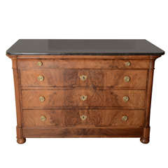 Empire period chest of drawers in walnut with marble top
