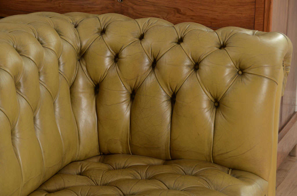 20th Century Chesterfield sofa in chartreuse green leather