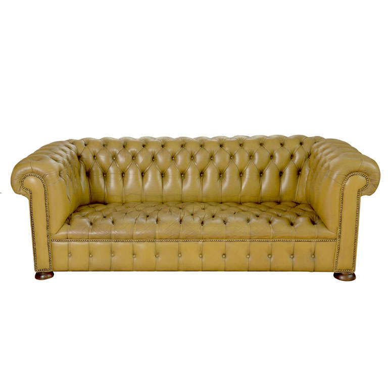 Chesterfield sofa in chartreuse green leather