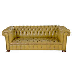 Vintage Chesterfield sofa in chartreuse green leather