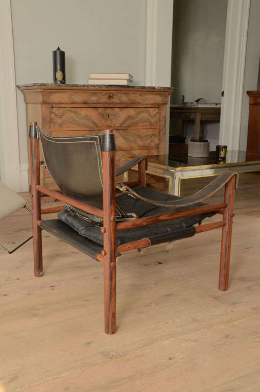Swedish Black 1960's leather safari chair by Arne Norell