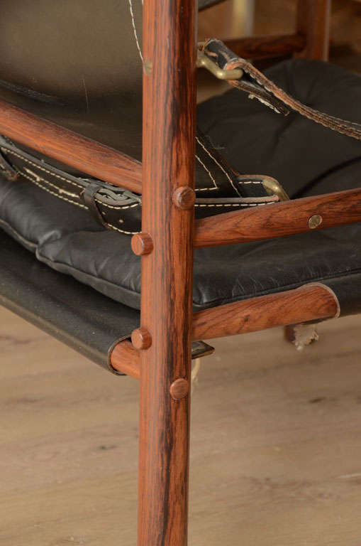 Mid-20th Century Black 1960's leather safari chair by Arne Norell