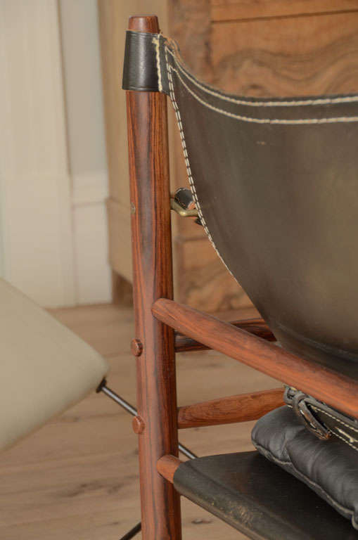 Rosewood Black 1960's leather safari chair by Arne Norell