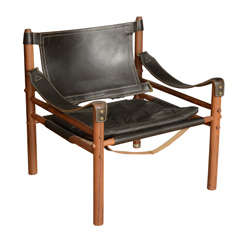 Black 1960's leather safari chair by Arne Norell