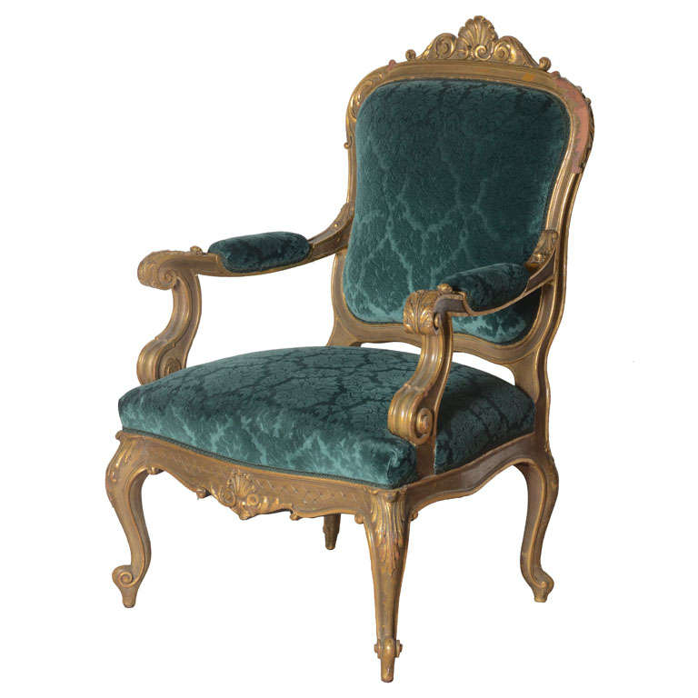 19th century Italian baroque Armchair in peacock blue For Sale at 1stDibs