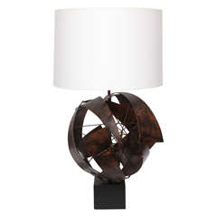 1960s Italian Brutalist Patinated Iron Table Lamp