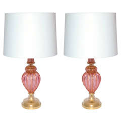 A Pair of 1940's Italian Art Glass Table Lamps by Seguso