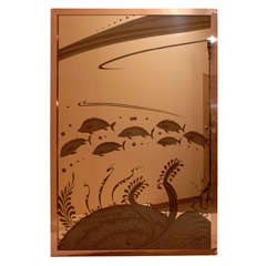 Etched Mirror Panel with Marine Scene