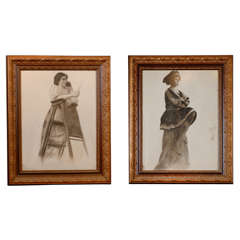 Antique Pair of Victorian Portrait Drawings
