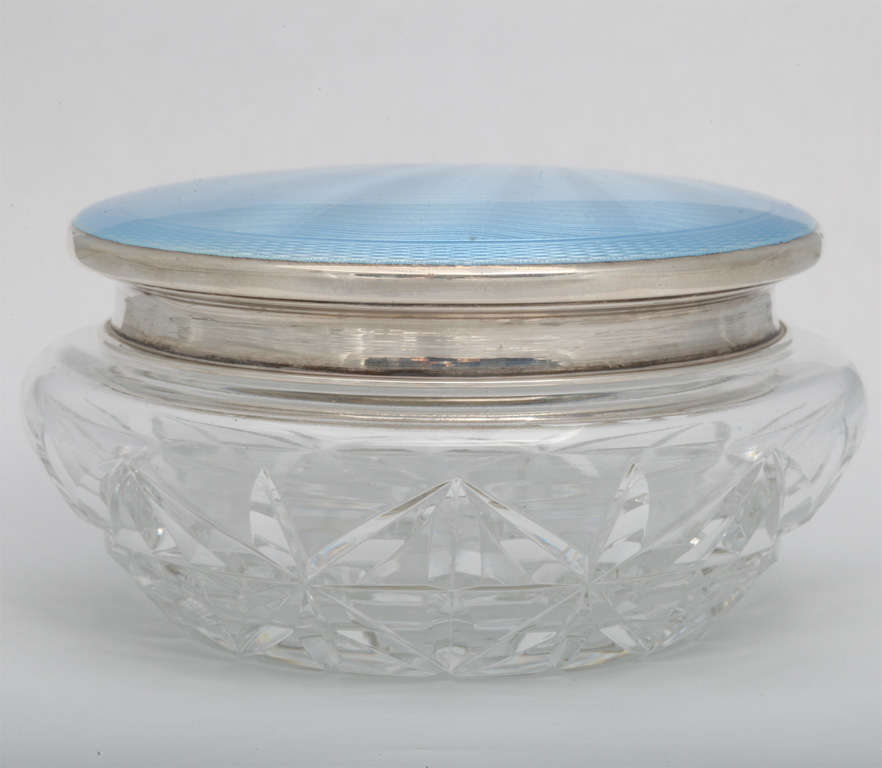 Sterling Silver, Crystal and Light Blue Enamel Powder Jar
