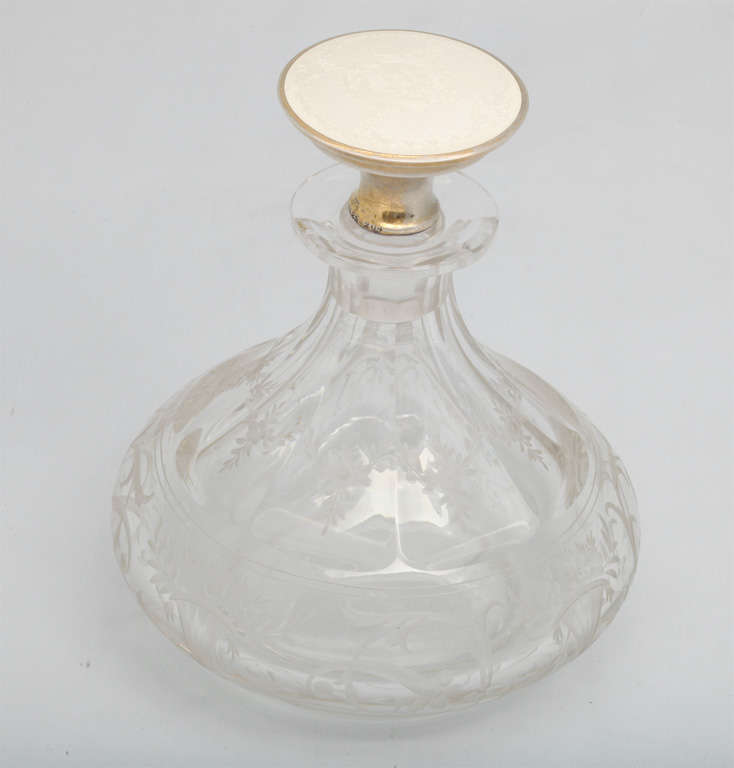 Unusually large, sterling silver-gilt, white enamel and etched crystal perfume bottle, Wm. B. Kerr & Co., New Jersey, ca. 1910. @6