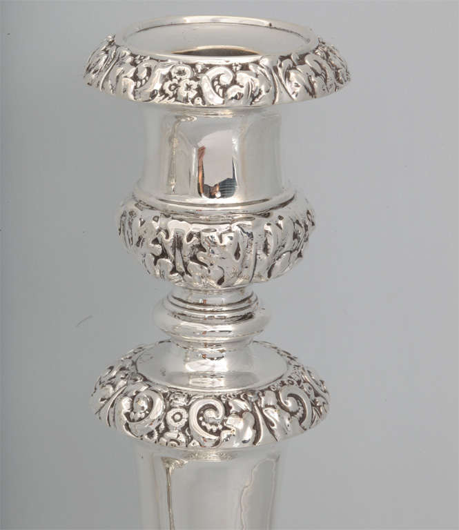 19th Century Unusually Tall Pair of Sterling Silver Georgian (George III) Candlesticks