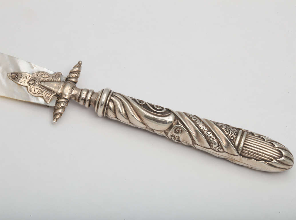 English Sterling Silver-Mounted Mother-of-Pearl PageTurner/Letter Opener