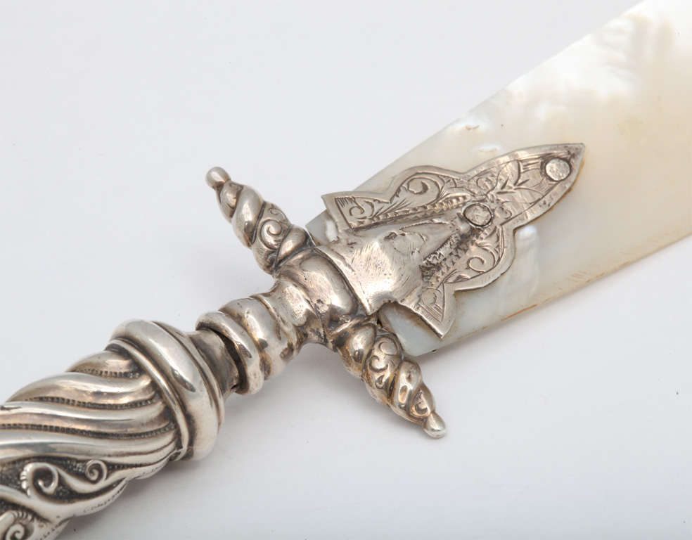 19th Century Sterling Silver-Mounted Mother-of-Pearl PageTurner/Letter Opener