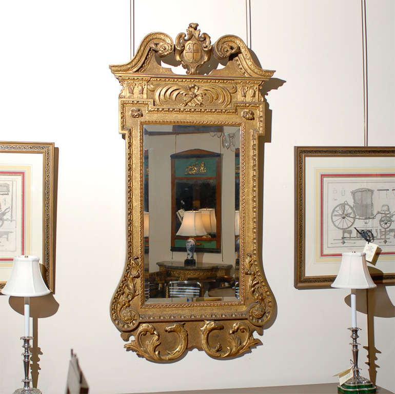 Large Georgian Gilt Mirror with Swan Neck Pediment & Crest