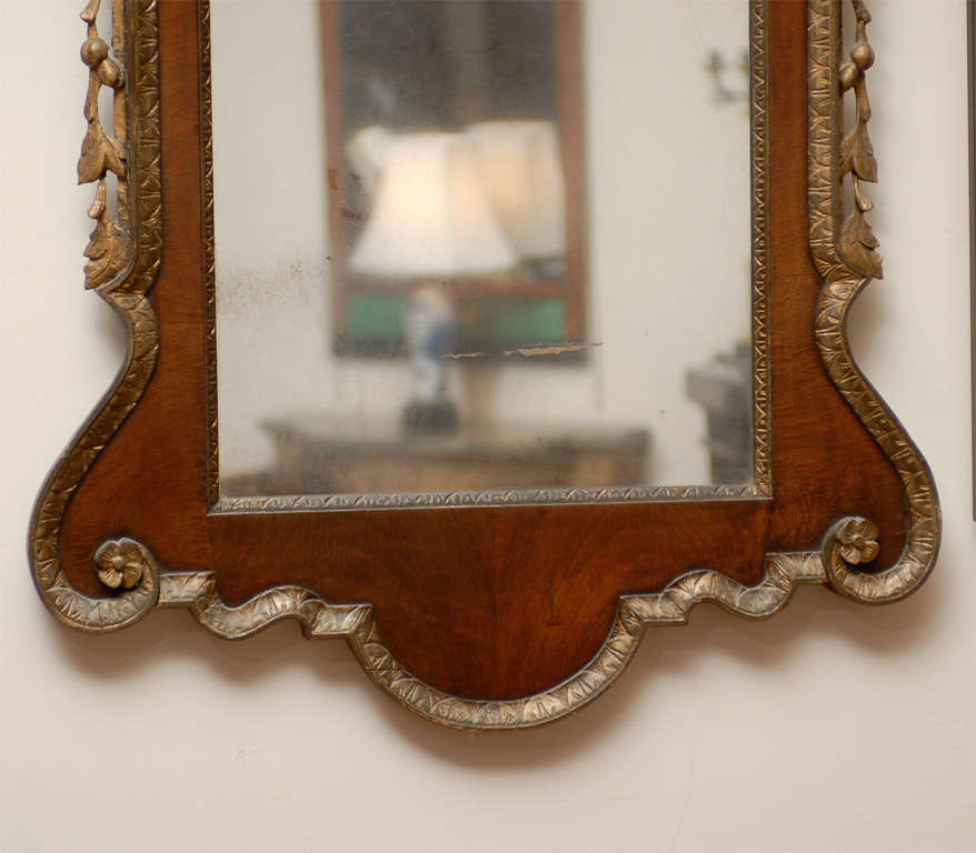 19th Century Georgian Style Walnut and Gilt Mirror with Eagle Crest and Swan Neck Pediment