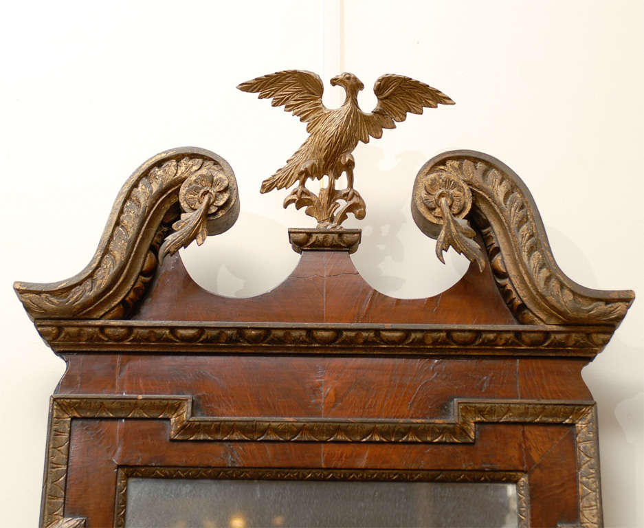 Georgian Style Walnut and Gilt Mirror with Eagle Crest and Swan Neck Pediment 3