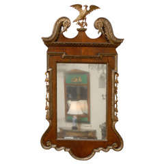 Georgian Style Walnut and Gilt Mirror with Eagle Crest and Swan Neck Pediment