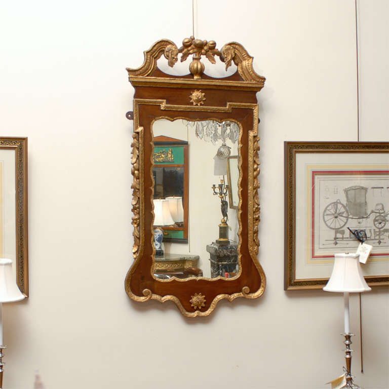 Georgian Style Mahogany & Gilt-Wood Mirror Basket Crest.