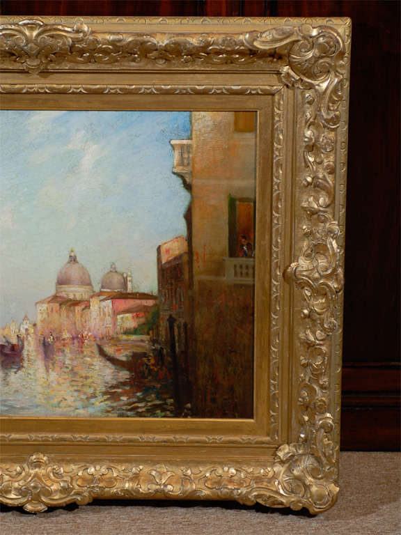 American Large Venetian Landscape Painting, Signed 