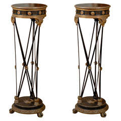Pair of Empire Style Painted Wood & Iron Torchieres