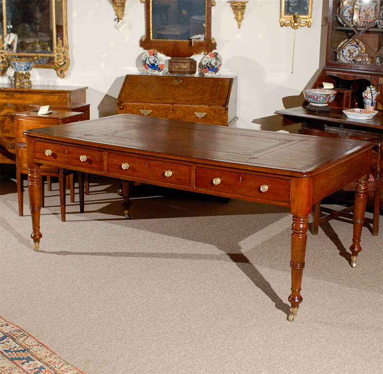 Large 19th Century English Mahogany Partner's Desk