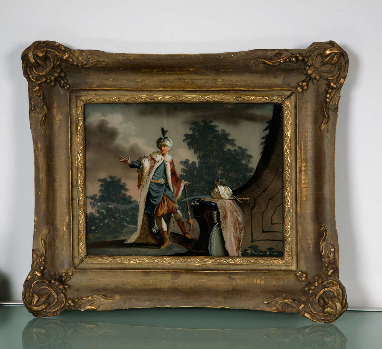 Reverse glass painting of Oriental figure, 19th century For Sale 1