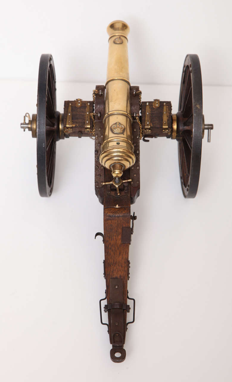 20th Century A Pair of Edwardian Mahogany and Brass Model Cannons