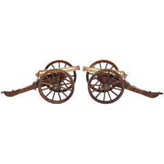 Antique A Pair of Edwardian Mahogany and Brass Model Cannons