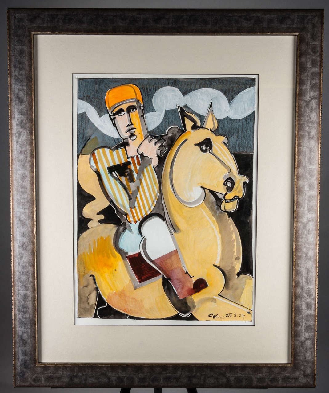Geoffrey Key (b.1941)
Mixed media on Paper
"Rider with striped silks"
Signed and dated 25/8/04
Labelled verso with Archive Ref.1188.04
20.5" x 15" (52cms x 38cms)
Geoffrey Key was born in Manchester in 1941. In 1958 he
