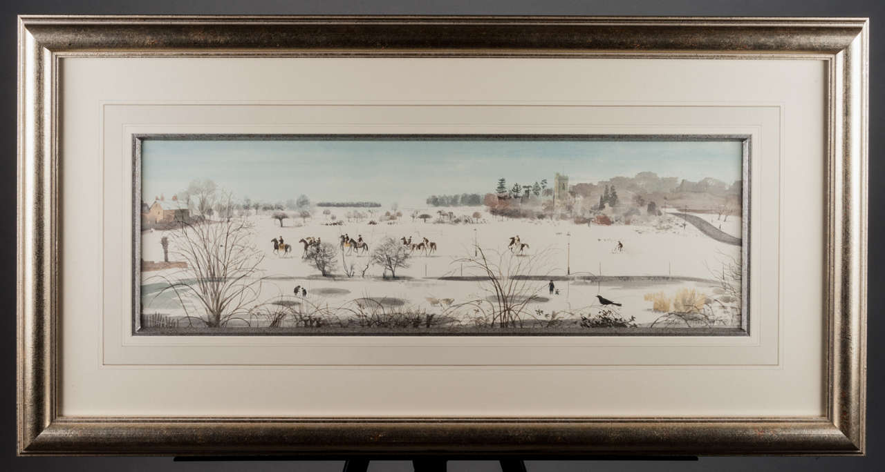 Leslie Worth (1923-2009) PRWS, NEAC
"Frosty Morning, Epsom Common".
Signed lower right "Leslie Worth"
Watercolour
17cms x 55cms
Provenance; Private client bought directly from the artist in the 1950's.