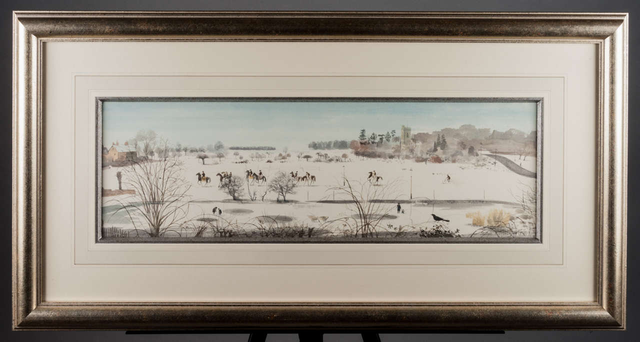 Leslie Worth painting "Frosty morning, Epsom common", England circa 1955