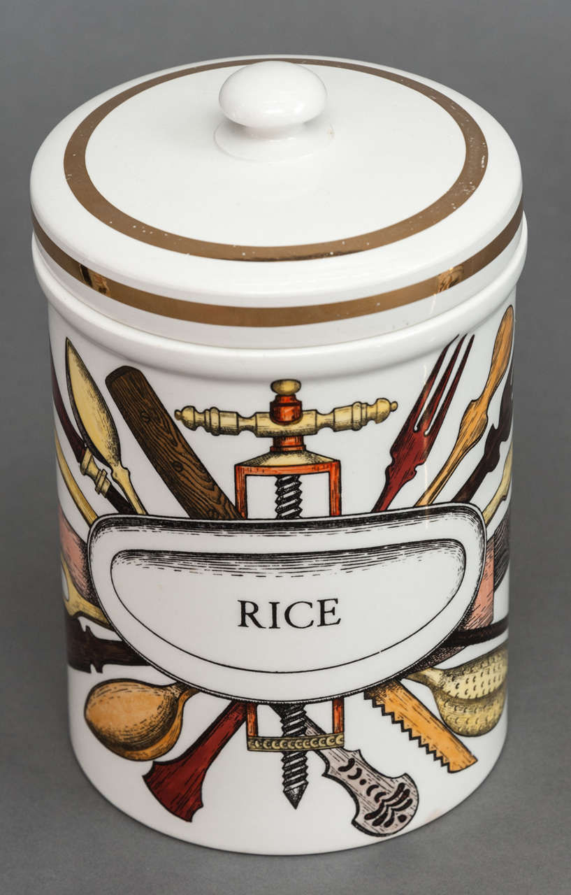 Piero Fornasetti porcelain rice jar and cover, Italy circa 1960